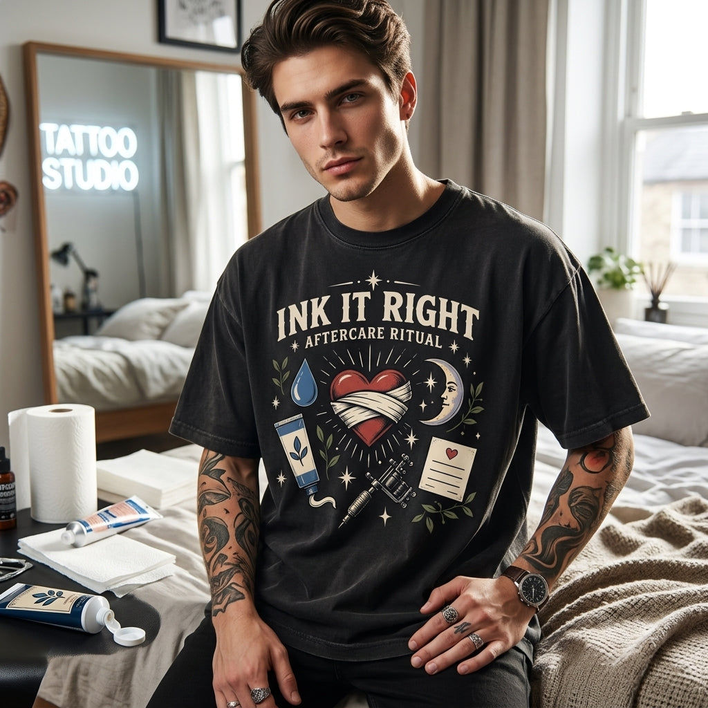 Ink It Right Tattoo Artist Aftercare Ritual T-shirt Sweatshirt Hoodie for Ink Enthusiasts - mockup 1