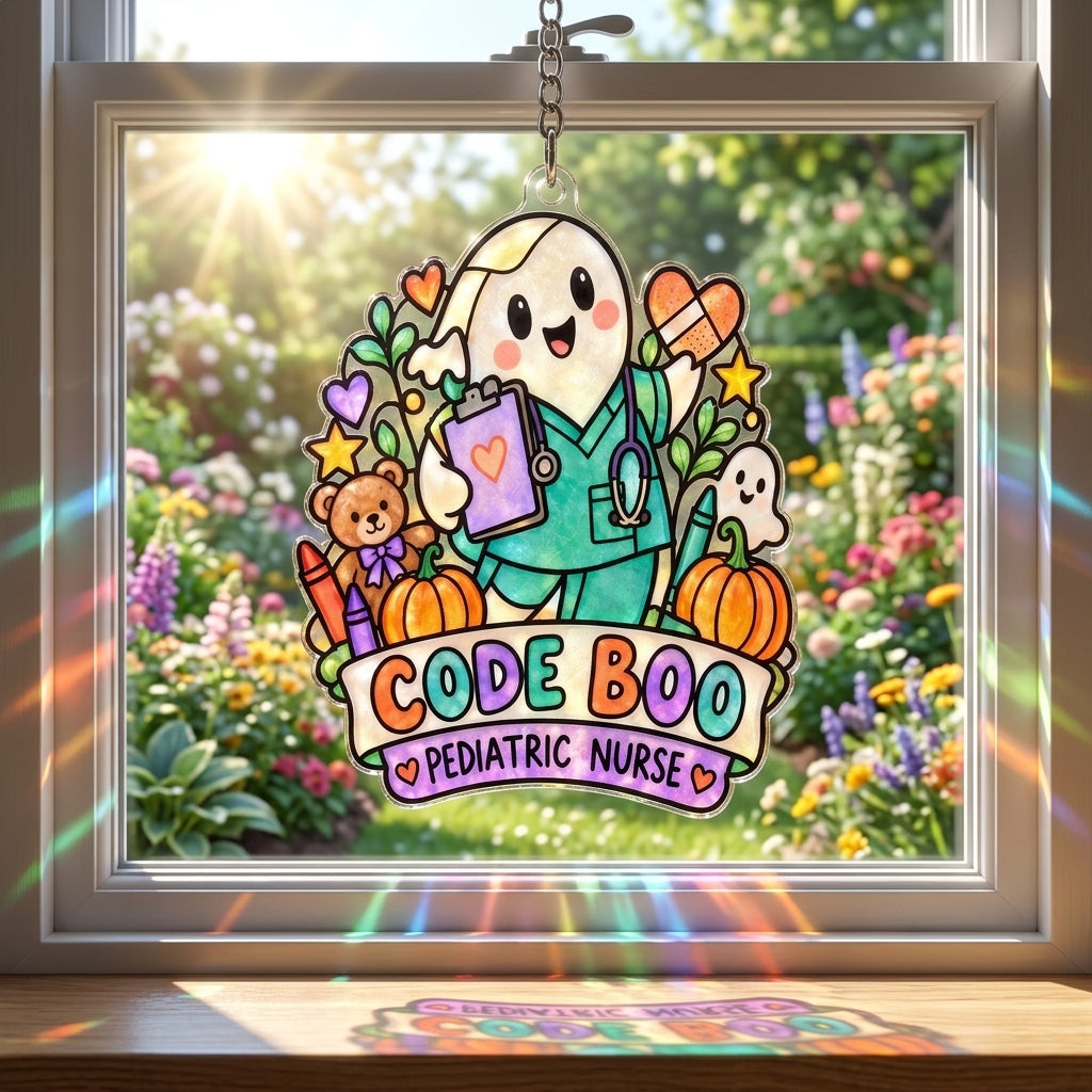Code Boo Pediatric Nurse Custom Shape Suncatcher - Spooky Healthcare Gift - mockup 1