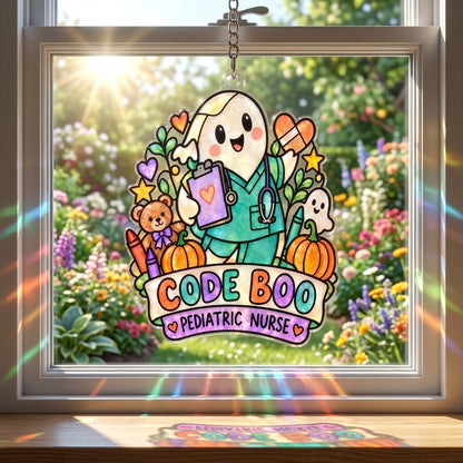Code Boo Pediatric Nurse Custom Shape Suncatcher - Spooky Healthcare Gift - mockup 1