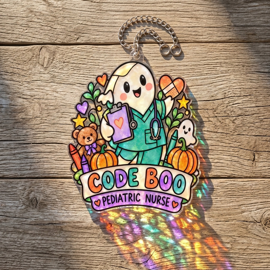 Code Boo Pediatric Nurse Custom Shape Suncatcher - Spooky Healthcare Gift - mockup 2