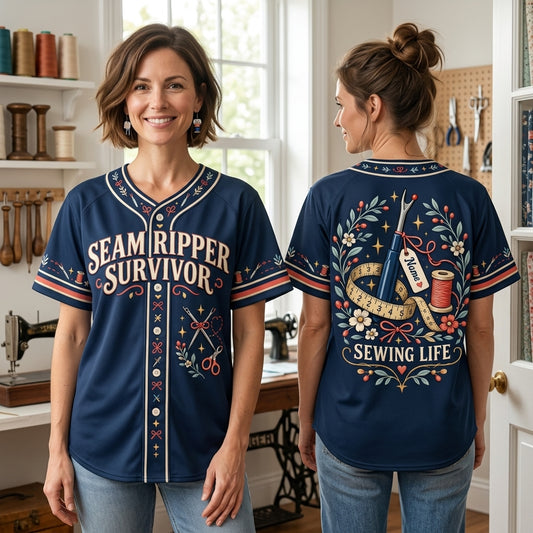 Custom Seam Ripper Survivor Baseball Jersey - Funny Sewing Life Gift - mockup 1
