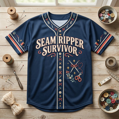 Custom Seam Ripper Survivor Baseball Jersey - Funny Sewing Life Gift - mockup 3