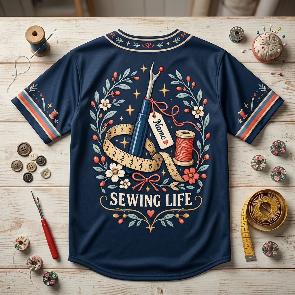 Custom Seam Ripper Survivor Baseball Jersey - Funny Sewing Life Gift - mockup 4