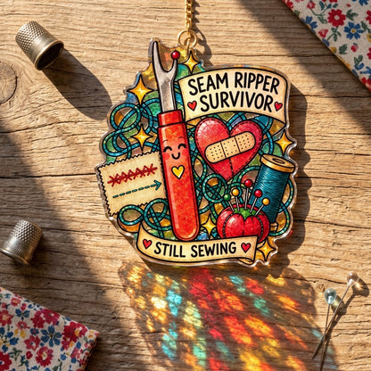 Seam Ripper Survivor Custom Shape Suncatcher - Funny Sewing Room Decor for Quilters - mockup 2