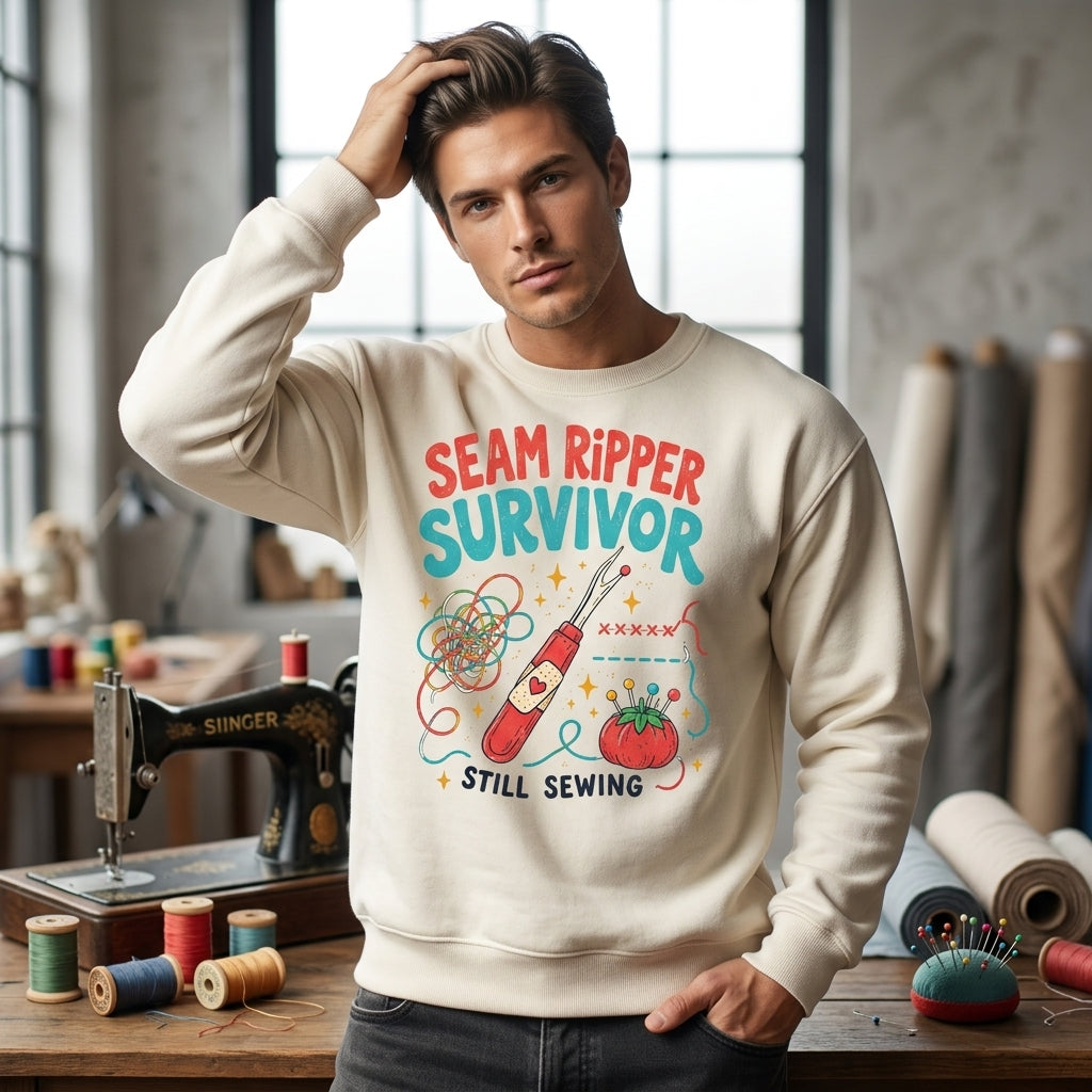 Seam Ripper Survivor Funny Sewing T-shirt Sweatshirt Hoodie - Gift for Quilters - mockup 2