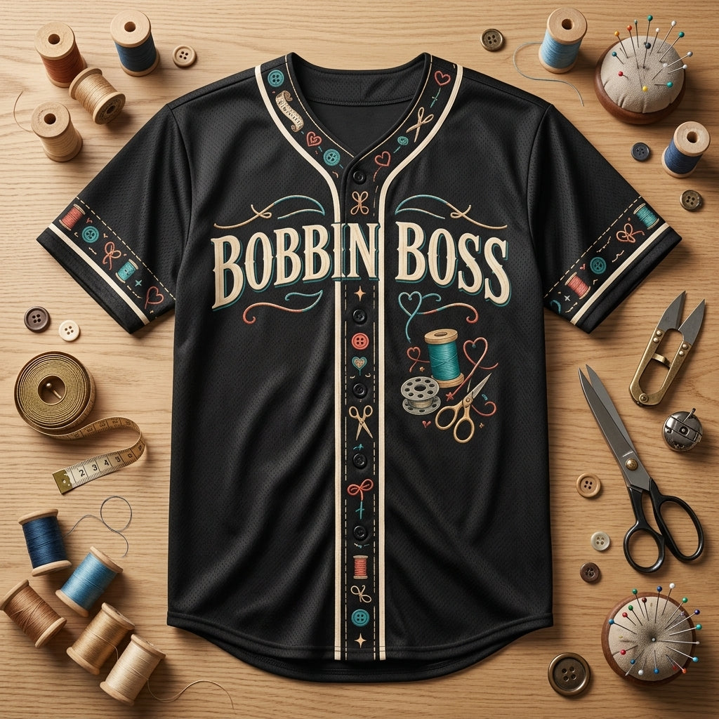Custom Bobbin Boss Sewing Life Baseball Jersey - Personalized Gift for Sewing Lovers - mockup 3