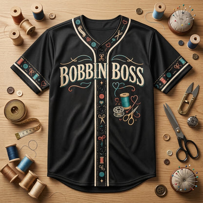 Custom Bobbin Boss Sewing Life Baseball Jersey - Personalized Gift for Sewing Lovers - mockup 3