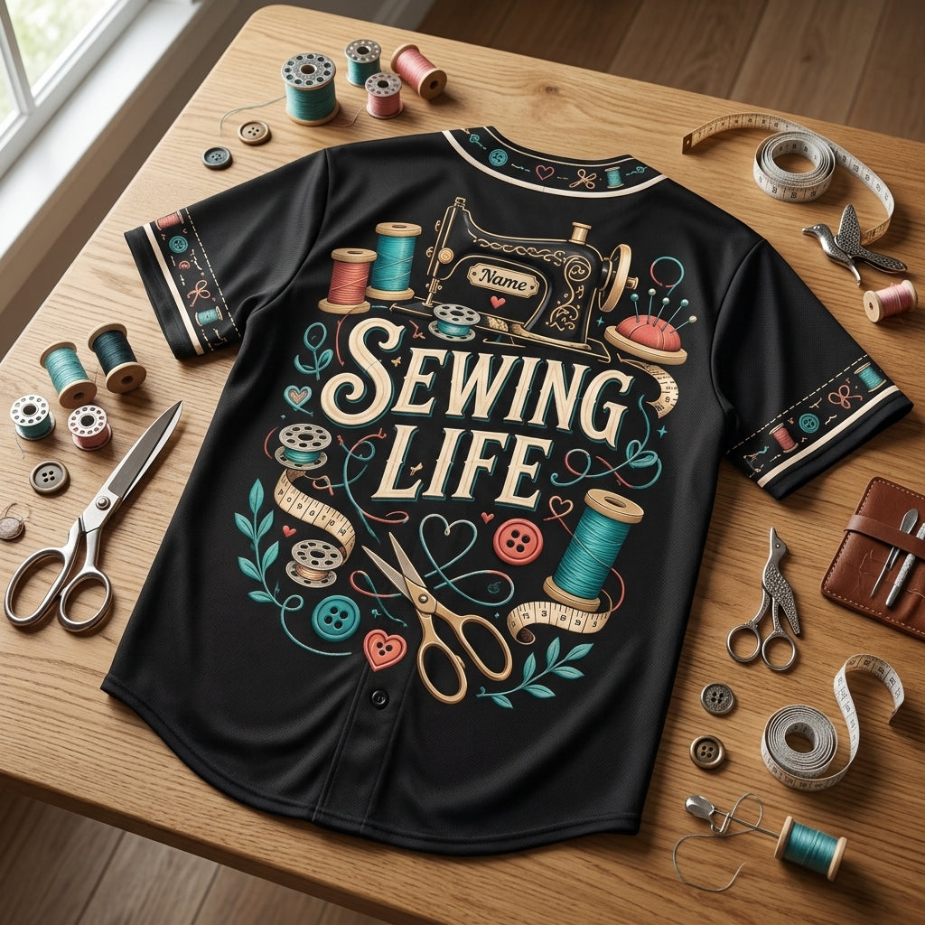 Custom Bobbin Boss Sewing Life Baseball Jersey - Personalized Gift for Sewing Lovers - mockup 4