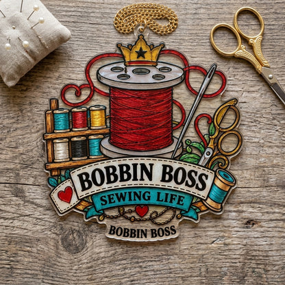 Bobbin Boss Sewing Life Custom Shape Acrylic Suncatcher – Colorful Gift for Sewists & Quilters - mockup 2