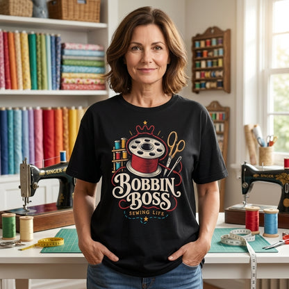 Bobbin Boss Sewing Life T-shirt Sweatshirt Hoodie – Creative Seamstress Gift - mockup 1