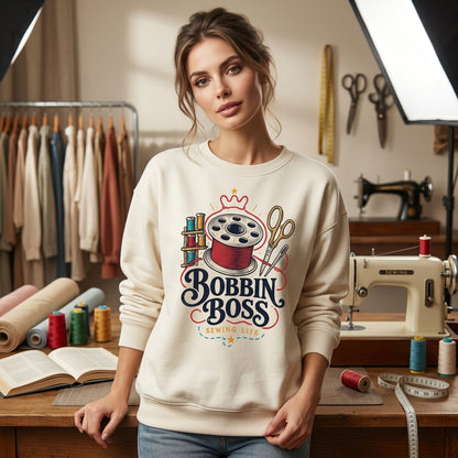Bobbin Boss Sewing Life T-shirt Sweatshirt Hoodie – Creative Seamstress Gift - mockup 2
