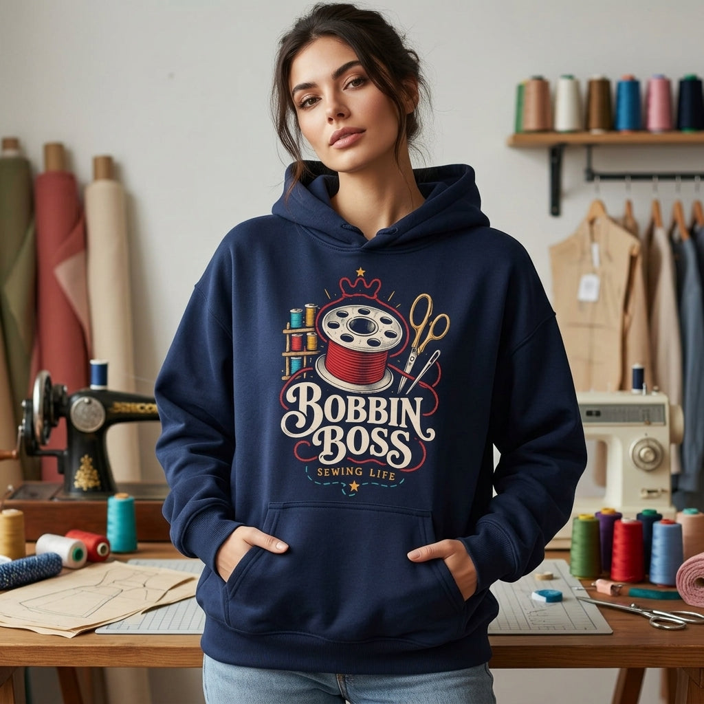 Bobbin Boss Sewing Life T-shirt Sweatshirt Hoodie – Creative Seamstress Gift - mockup 3