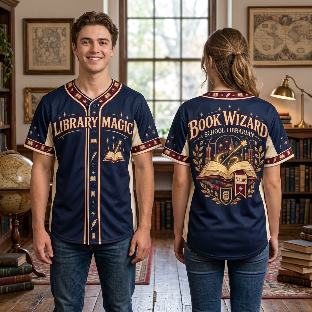 Personalized Book Wizard School Librarian Baseball Jersey – Gift for Book Lovers - mockup 1