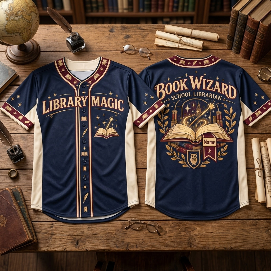 Personalized Book Wizard School Librarian Baseball Jersey – Gift for Book Lovers - mockup 2