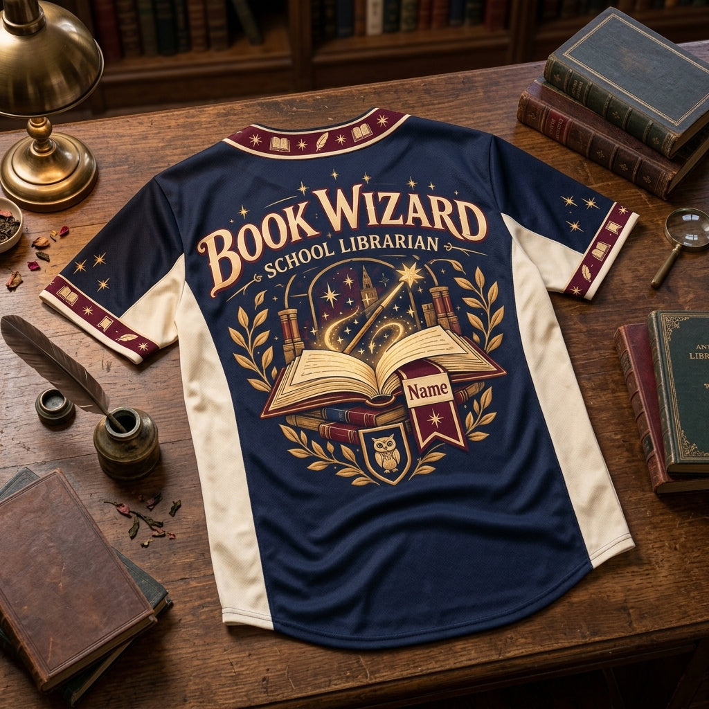 Personalized Book Wizard School Librarian Baseball Jersey – Gift for Book Lovers - mockup 4