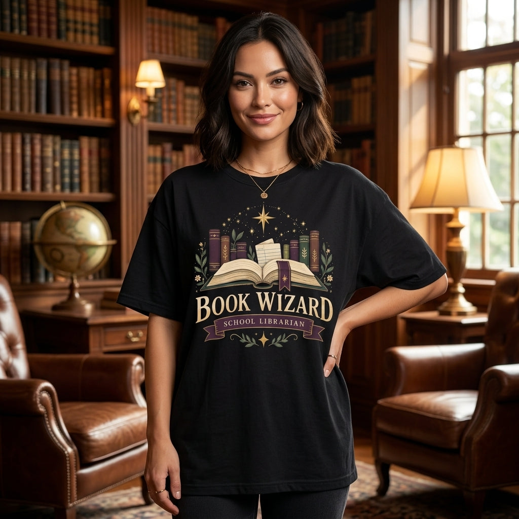 Book Wizard School Librarian Custom Name T-shirt Sweatshirt Hoodie - mockup 1