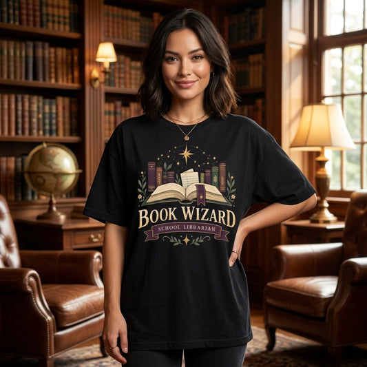 Book Wizard School Librarian Custom Name T-shirt Sweatshirt Hoodie - mockup 1
