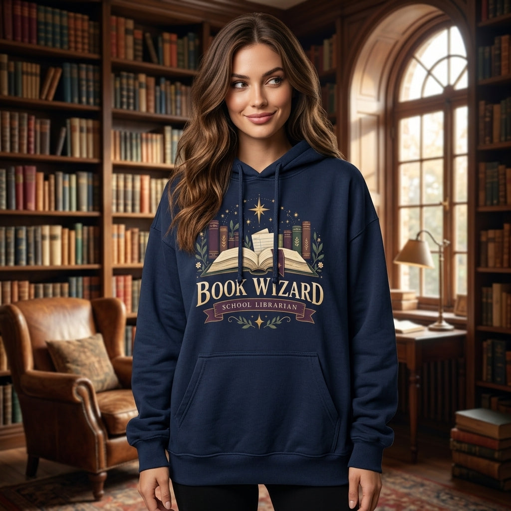 Book Wizard School Librarian Custom Name T-shirt Sweatshirt Hoodie - mockup 3