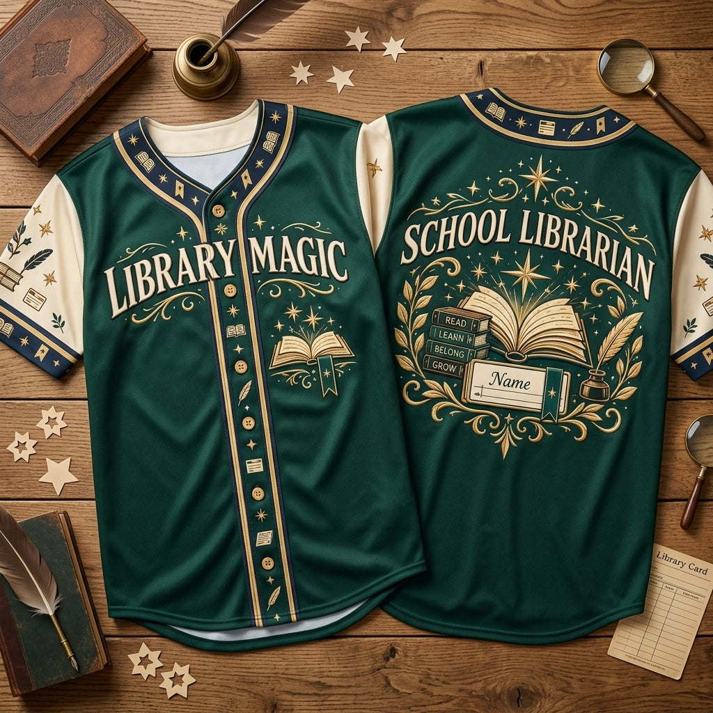 Custom Library Magic School Librarian Nameplate Baseball Jersey – Gift for Book Lovers - mockup 2