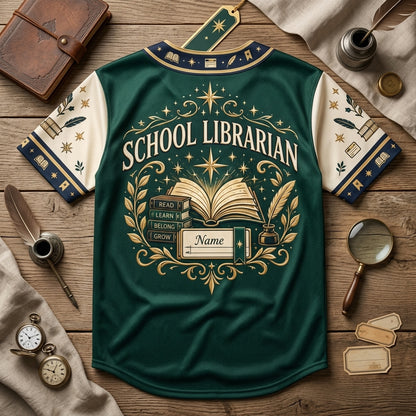 Custom Library Magic School Librarian Nameplate Baseball Jersey – Gift for Book Lovers - mockup 4