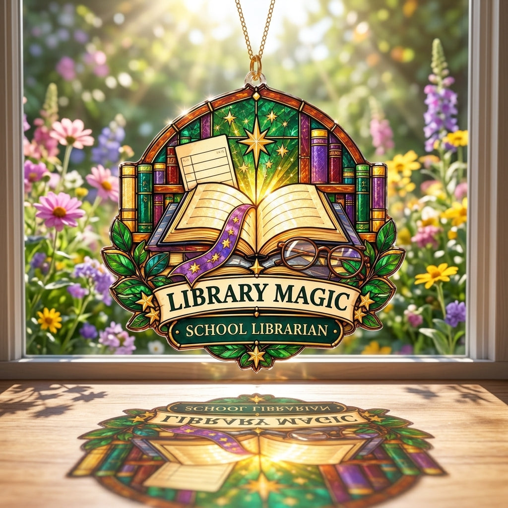 Library Magic School Librarian Custom Shape Suncatcher – Gift for Educators - mockup 1
