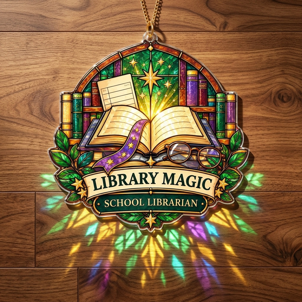 Library Magic School Librarian Custom Shape Suncatcher – Gift for Educators - mockup 2