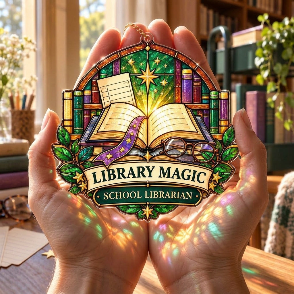 Library Magic School Librarian Custom Shape Suncatcher – Gift for Educators - mockup 3