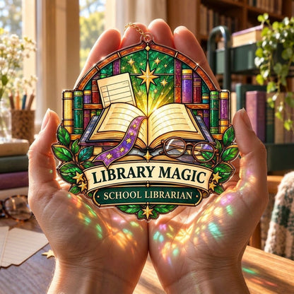 Library Magic School Librarian Custom Shape Suncatcher – Gift for Educators - mockup 3