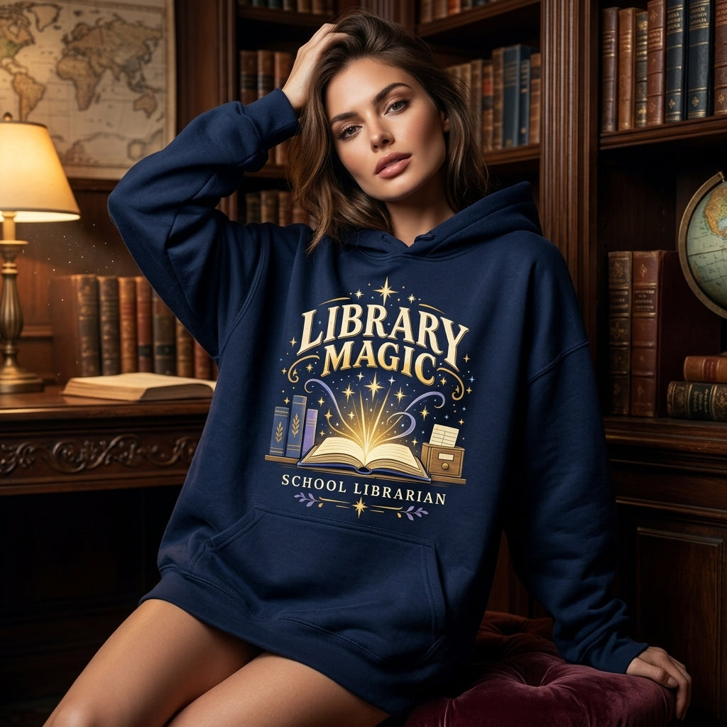 Library Magic School Librarian Nameplate T-shirt Sweatshirt Hoodie – Magical Educator Gift - mockup 3