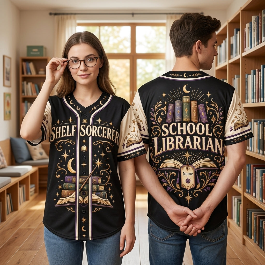 Custom Shelf Sorcerer School Librarian Baseball Jersey for Book Lovers - mockup 1