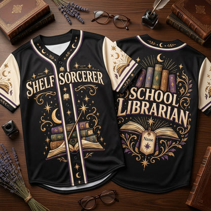 Custom Shelf Sorcerer School Librarian Baseball Jersey for Book Lovers - mockup 2