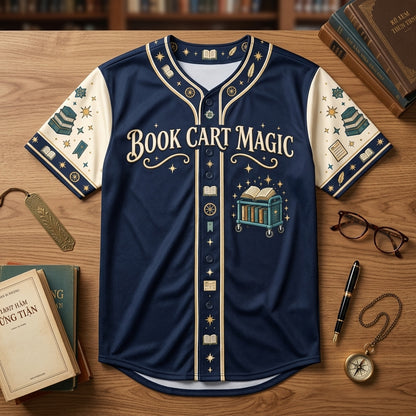 Custom Book Cart Magic School Librarian Baseball Jersey - Personalized Library Gift - mockup 3
