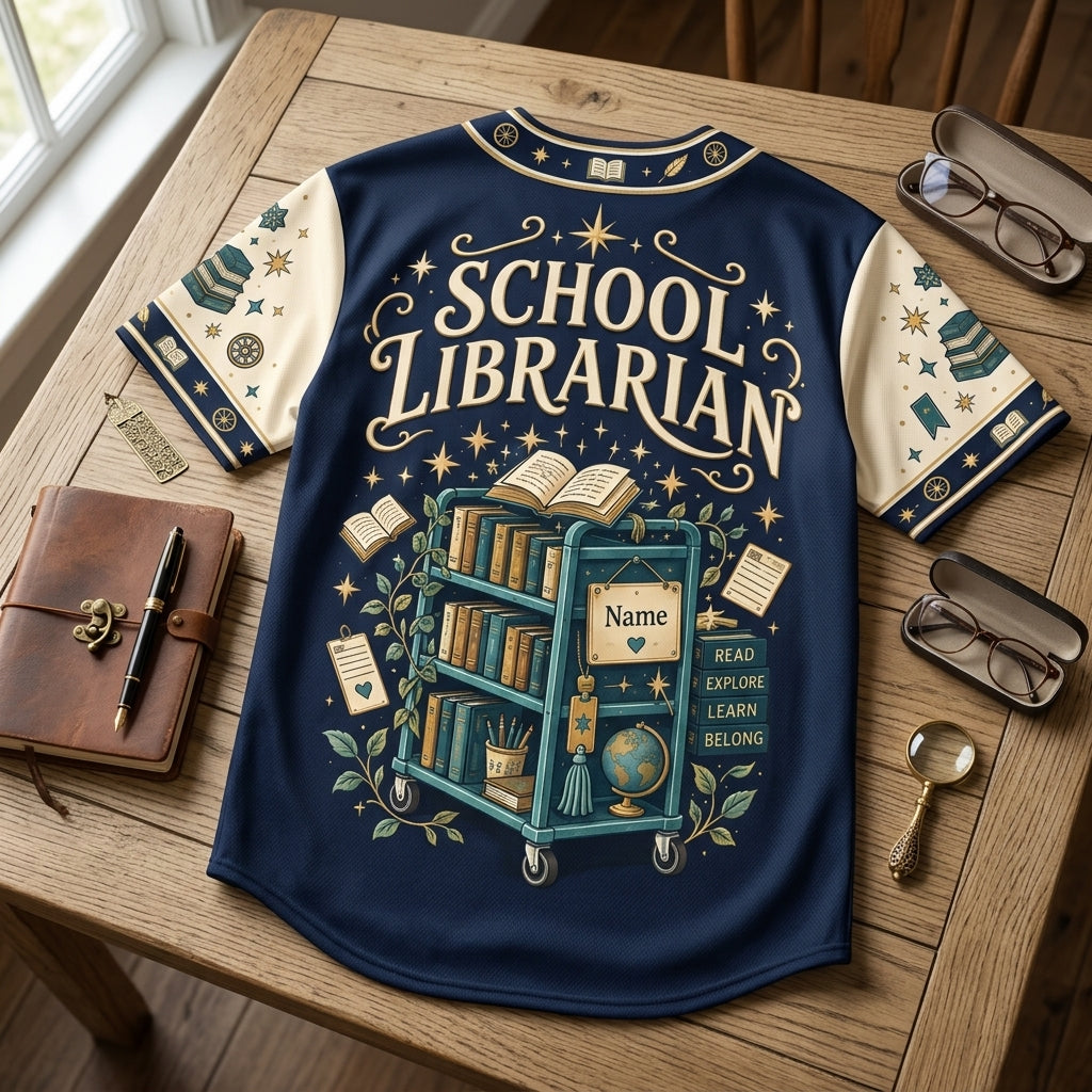 Custom Book Cart Magic School Librarian Baseball Jersey - Personalized Library Gift - mockup 4