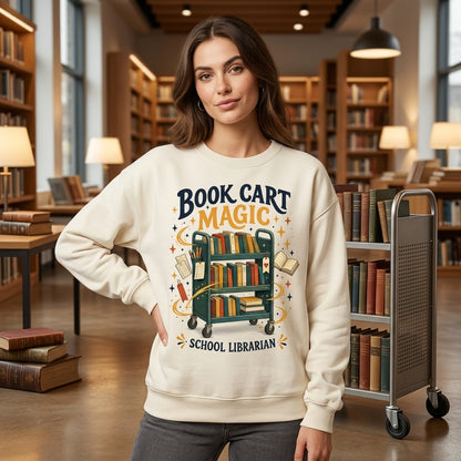 Book Cart Magic School Librarian T-shirt Sweatshirt Hoodie – Gift for Media Specialist - mockup 2