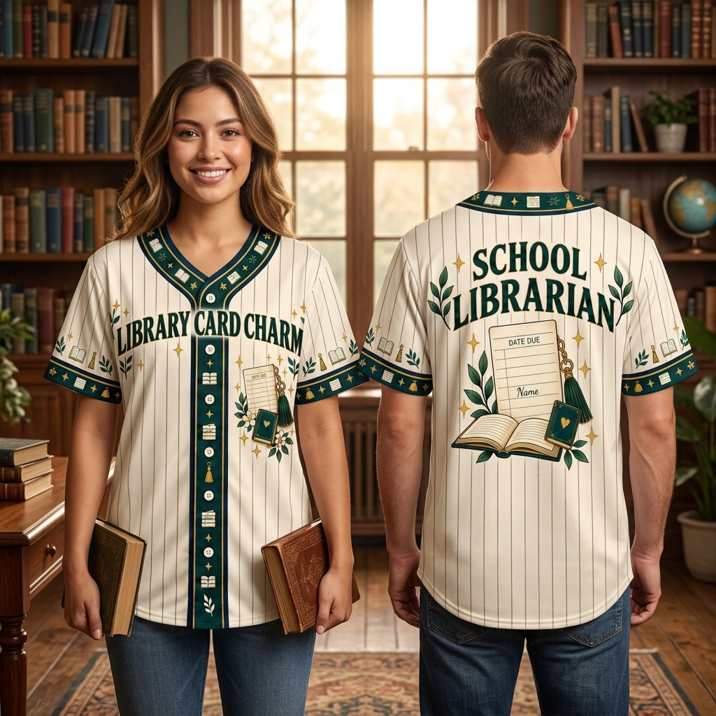 Personalized Library Card Charm School Librarian Baseball Jersey - mockup 1