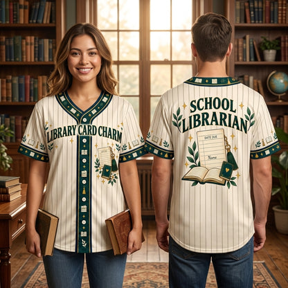 Personalized Library Card Charm School Librarian Baseball Jersey - mockup 1