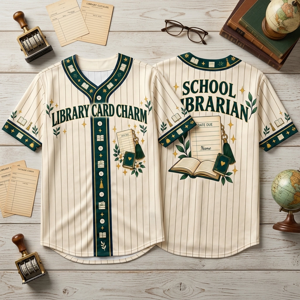 Personalized Library Card Charm School Librarian Baseball Jersey - mockup 2