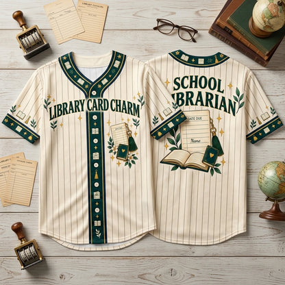 Personalized Library Card Charm School Librarian Baseball Jersey - mockup 2