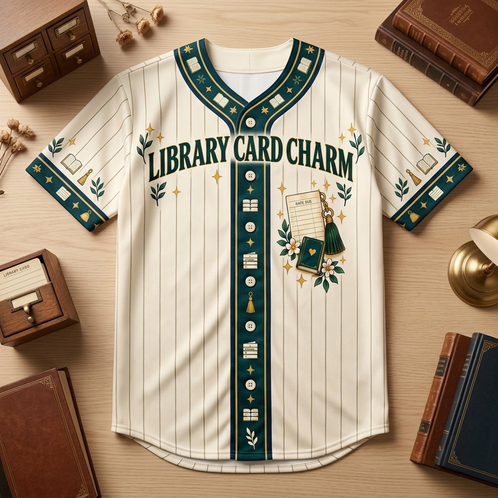 Personalized Library Card Charm School Librarian Baseball Jersey - mockup 3