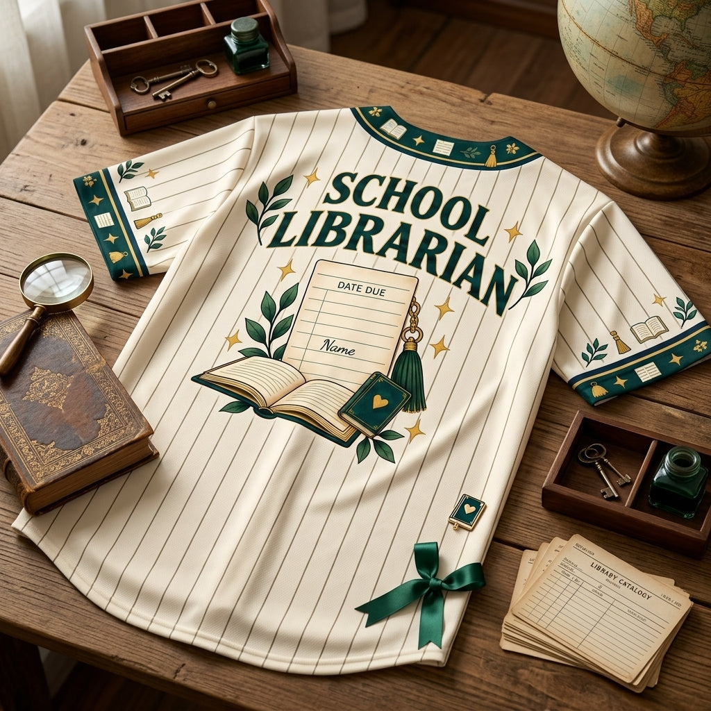 Personalized Library Card Charm School Librarian Baseball Jersey - mockup 4