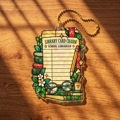 Library Card Charm School Librarian Custom Shape Suncatcher - Librarian Appreciation Gift - mockup 2