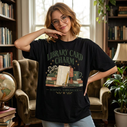Library Card Charm School Librarian T-shirt Sweatshirt Hoodie - Vintage Book Lover Gift - mockup 1