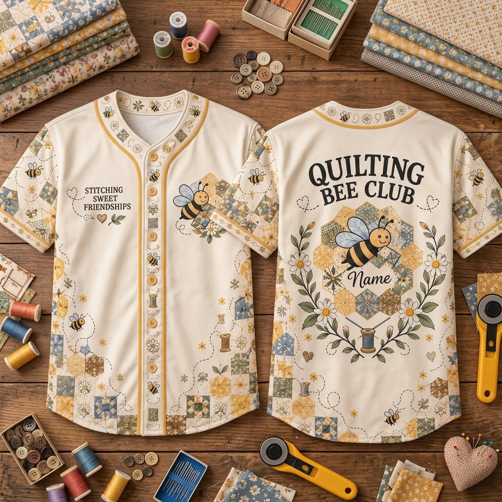 Personalized Quilting Bee Club Baseball Jersey – Custom Gift for Quilters - mockup 1