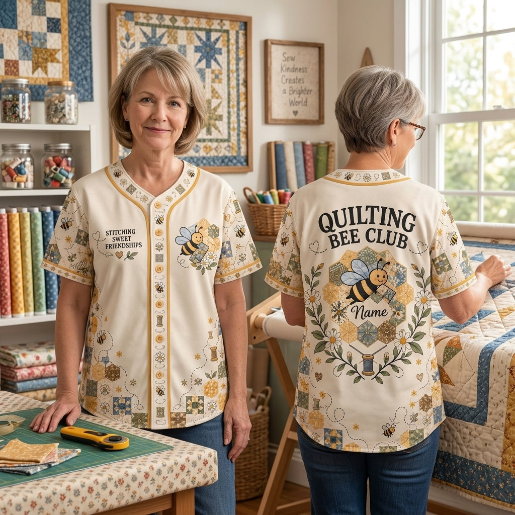 Personalized Quilting Bee Club Baseball Jersey – Custom Gift for Quilters - mockup 2