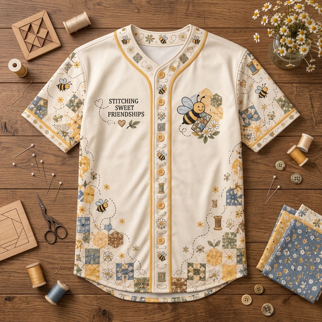 Personalized Quilting Bee Club Baseball Jersey – Custom Gift for Quilters - mockup 3
