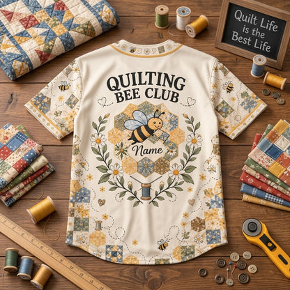 Personalized Quilting Bee Club Baseball Jersey – Custom Gift for Quilters - mockup 4