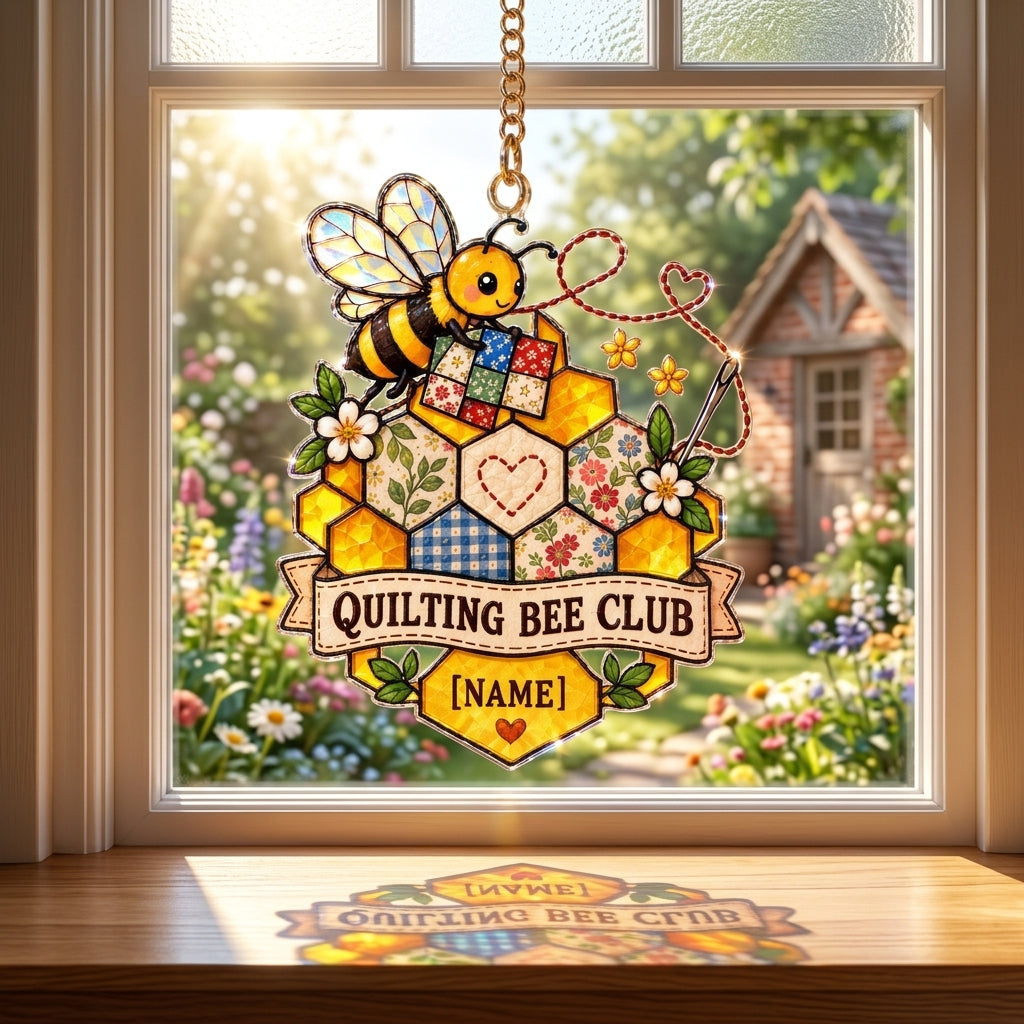 Personalized Quilting Bee Club Custom Shape Suncatcher – Unique Gift for Quilting Enthusiasts - mockup 1
