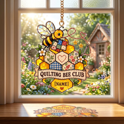 Personalized Quilting Bee Club Custom Shape Suncatcher – Unique Gift for Quilting Enthusiasts - mockup 1