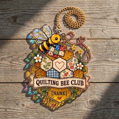 Personalized Quilting Bee Club Custom Shape Suncatcher – Unique Gift for Quilting Enthusiasts - mockup 2