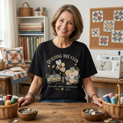Quilting Bee Club T-shirt Sweatshirt Hoodie - Stitching Sweet Friendships Quilter Gift - mockup 1